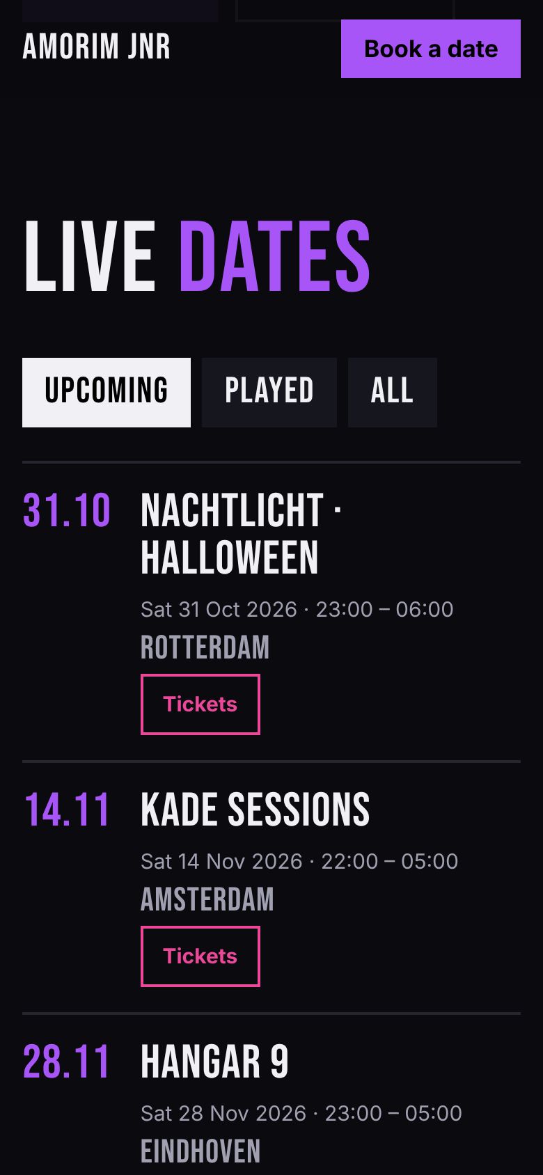 An events list on a phone